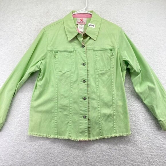 Quacker Factory Jackets & Blazers - Quacker Factory Womens Denim Jacket Size M Lime Green Pink Rhinestone Buttons